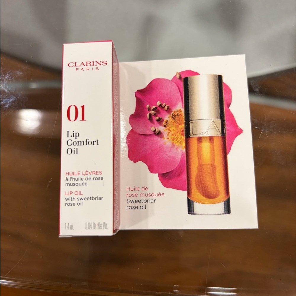NWT Clarins Lip Comfort Oil - 01 Sweetbriar Rose - 1.4ml Lip Oil Mini